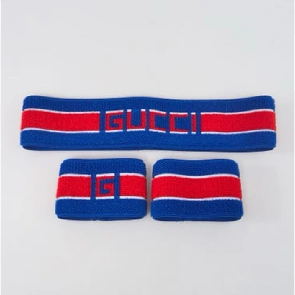 Authentic Gucci logo stripe sweatband set